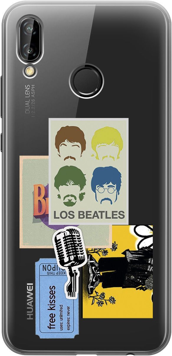 

Чехол на Huawei P20 Lite/Nova 3e "Beatles Stickers" прозрачный, Прозрачный;бежевый, 5251