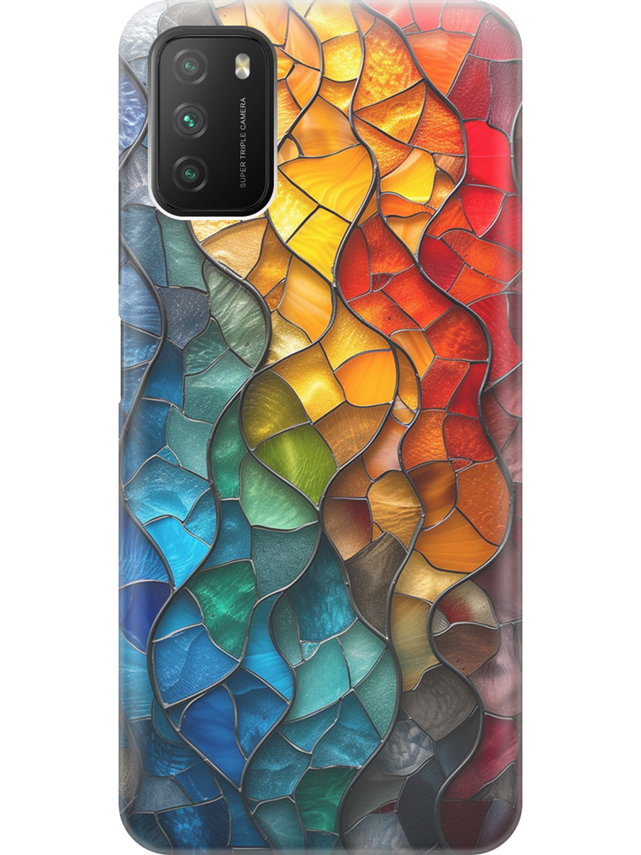 

Силиконовый чехол на Xiaomi Redmi 9T / Poco M3 с принтом "Разноцветный витраж", Прозрачный;желтый;синий;черный, 724142731