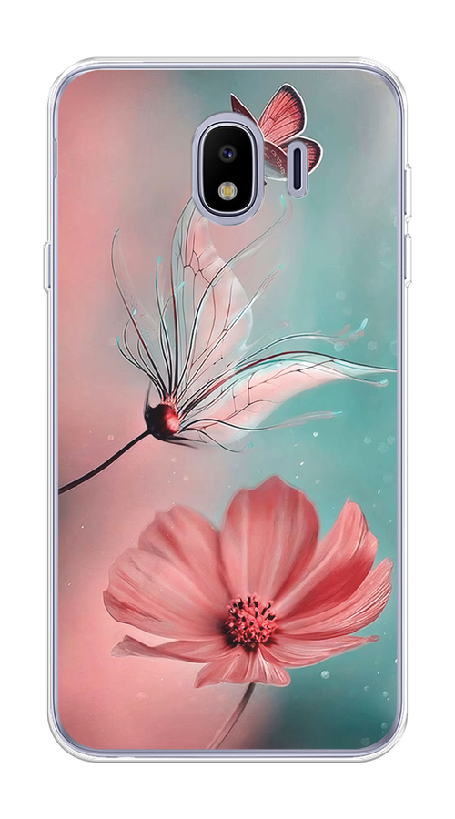 

Чехол на Samsung Galaxy J4 "Бабочка и цветок", Голубой;розовый, 26450-1