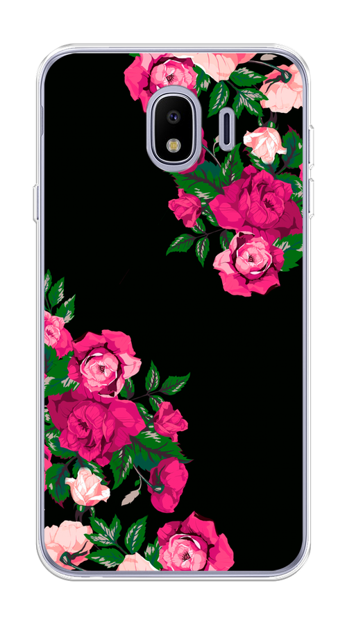 

Чехол на Samsung Galaxy J4 "Розы фуксия", Черный;розовый;зеленый, 26450-1