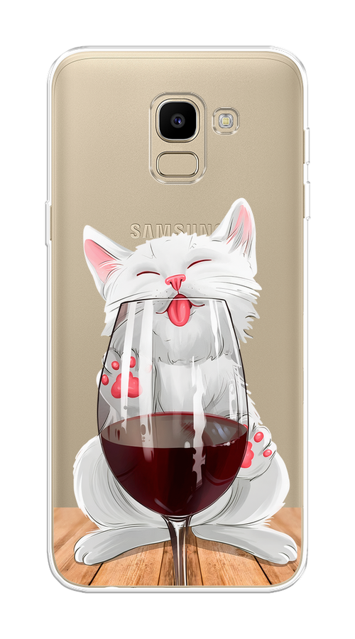 

Чехол на Samsung Galaxy J6 2018 "Кот с бокалом", Прозрачный;белый;красный, 26150-1