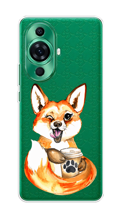 

Чехол на Huawei Nova 11 Pro "Подмигивающая лиса с кофе", Оранжевый;белый;коричневый, 6121350-4