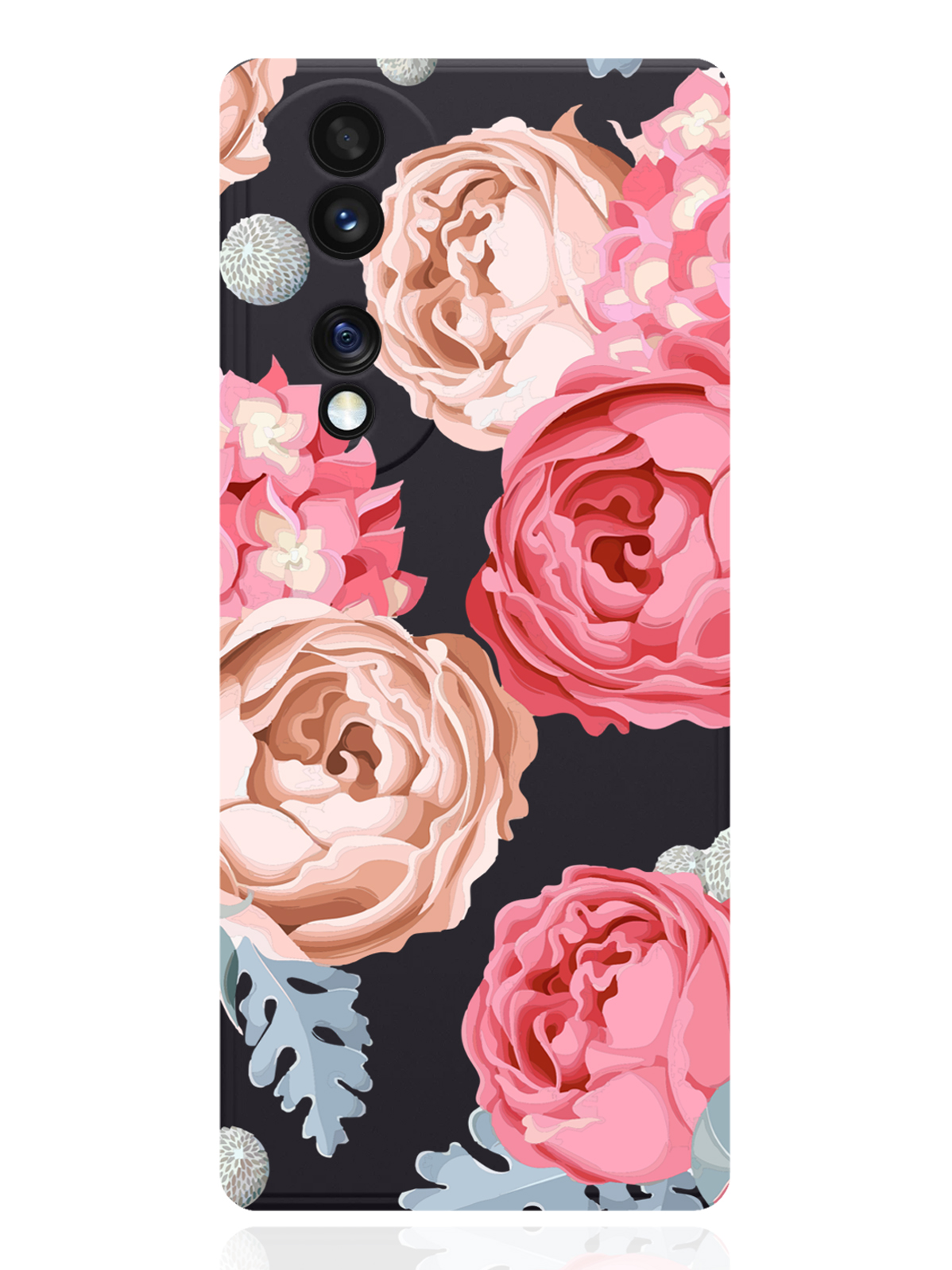 

Чехол MustHaveCase для Honor 70 Пионы черный, Розовый