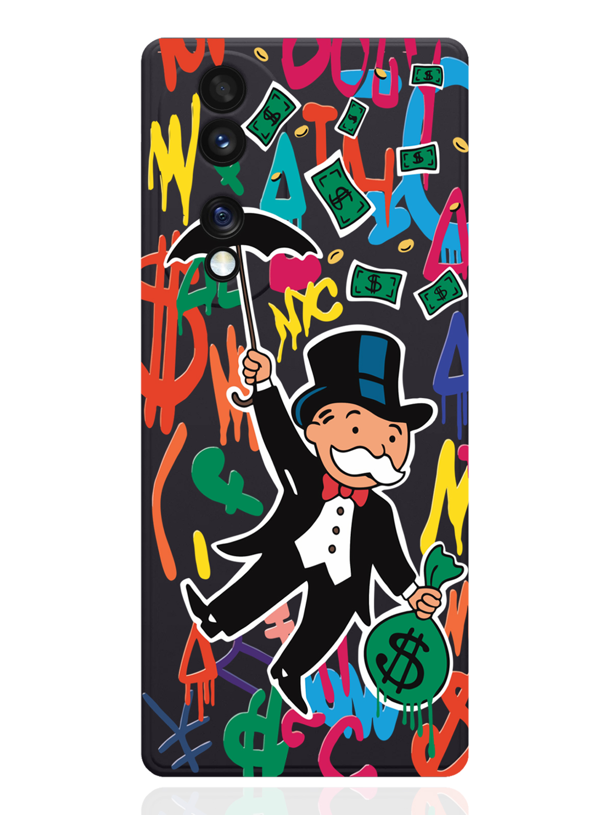 

Чехол MustHaveCase для Honor 70 Rich uncle PennyBags/ Богатенький дядюшка толстосум черный, Разноцветный