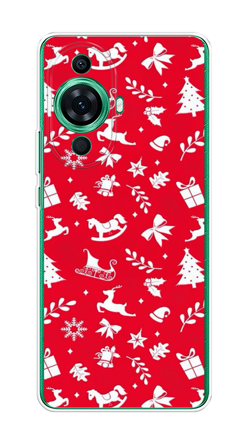 

Чехол на Huawei Nova 11 Pro "Красный новогодний фон", Красный;белый, 6121350-5