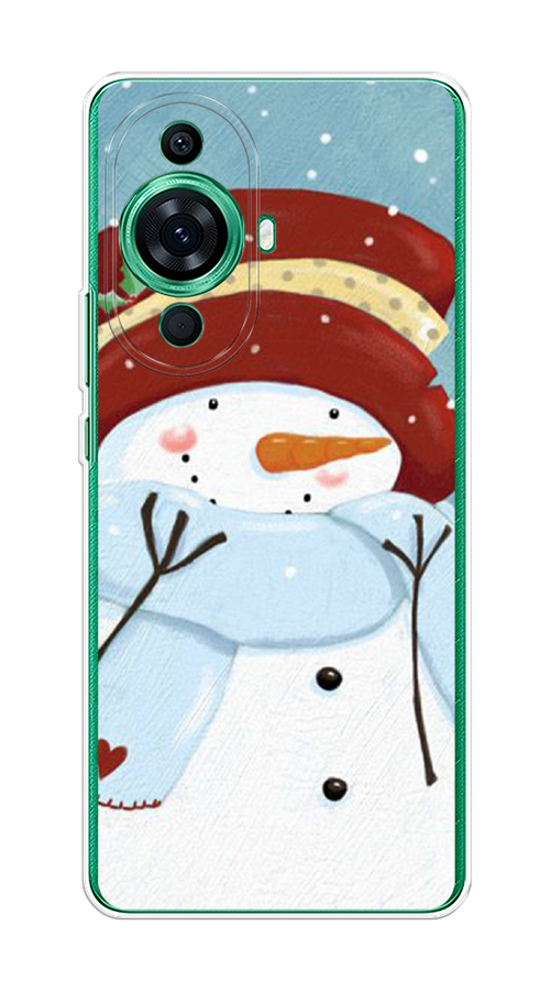

Чехол на Huawei Nova 11 Pro "Застенчивый снеговик", Голубой;белый;красный, 6121350-5