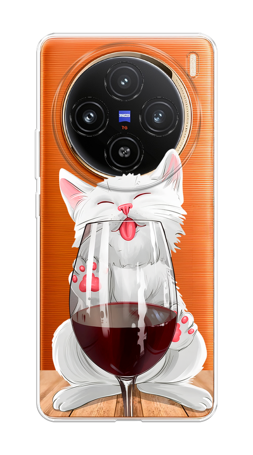

Чехол на Vivo X100 "Кот с бокалом", Прозрачный;белый;красный, 2611750-1