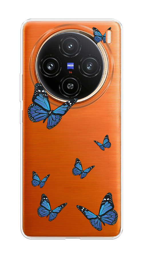 

Чехол на Vivo X100 "Blue butterflies", Синий;черный, 2611750-1