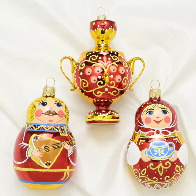 

Набор елочных игрушек Елочка Традиции Посиделки 3 шт, Золотистый;красный