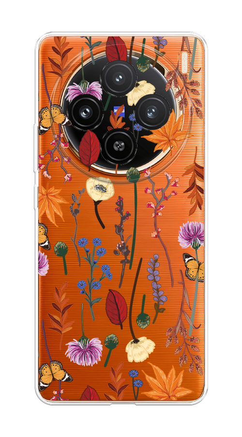 

Чехол на Vivo X100 "Orange Purple flowers", Оранжевый;красный;розовый;желтый;прозрачный, 2611750-1