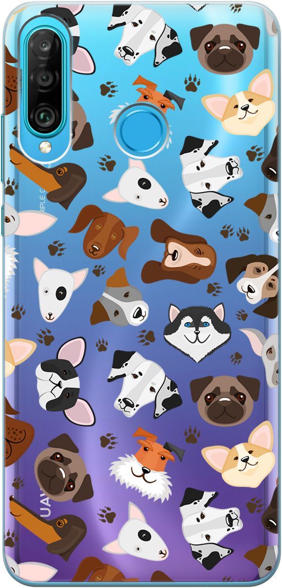 

Чехол на Honor 20 Lite/20s/Huawei P30 Lite "Dogs Pattern" прозрачный, Прозрачный;коричневый, 5256