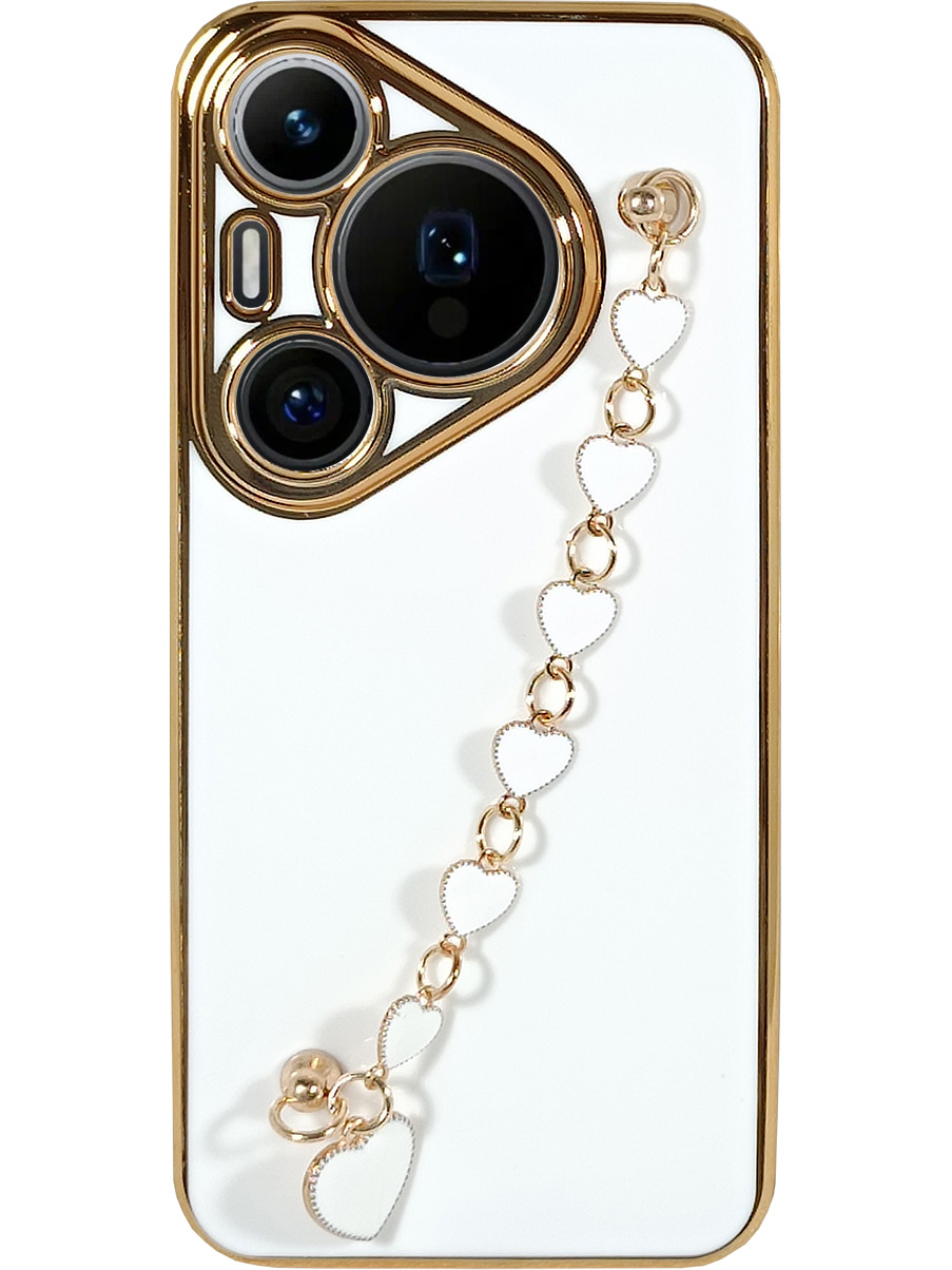 

Силиконовый чехол на Huawei Pura 70 Pro / 70 Pro+ с цепочкой сердечки белый, 782625221