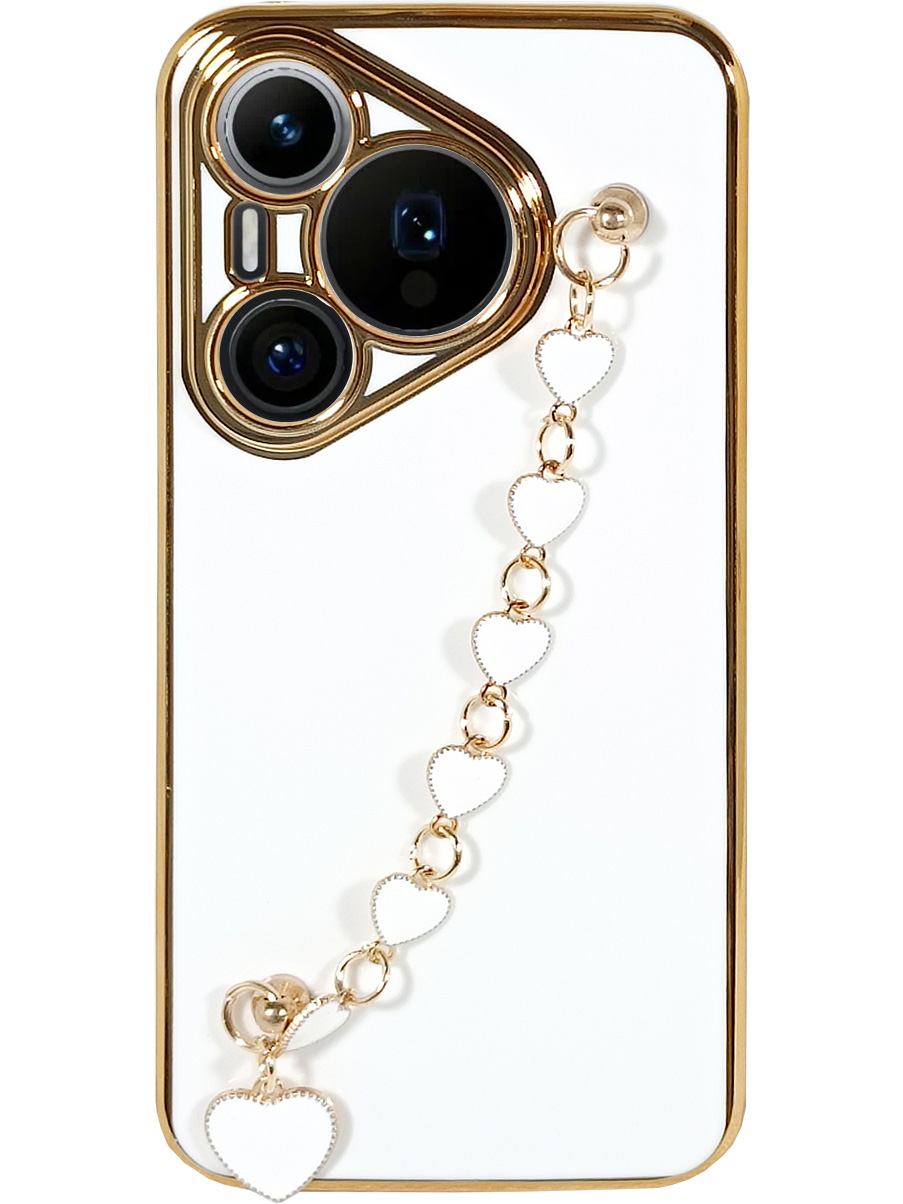 

Силиконовый чехол на Huawei Pura 70 с цепочкой сердечки белый, 782624621