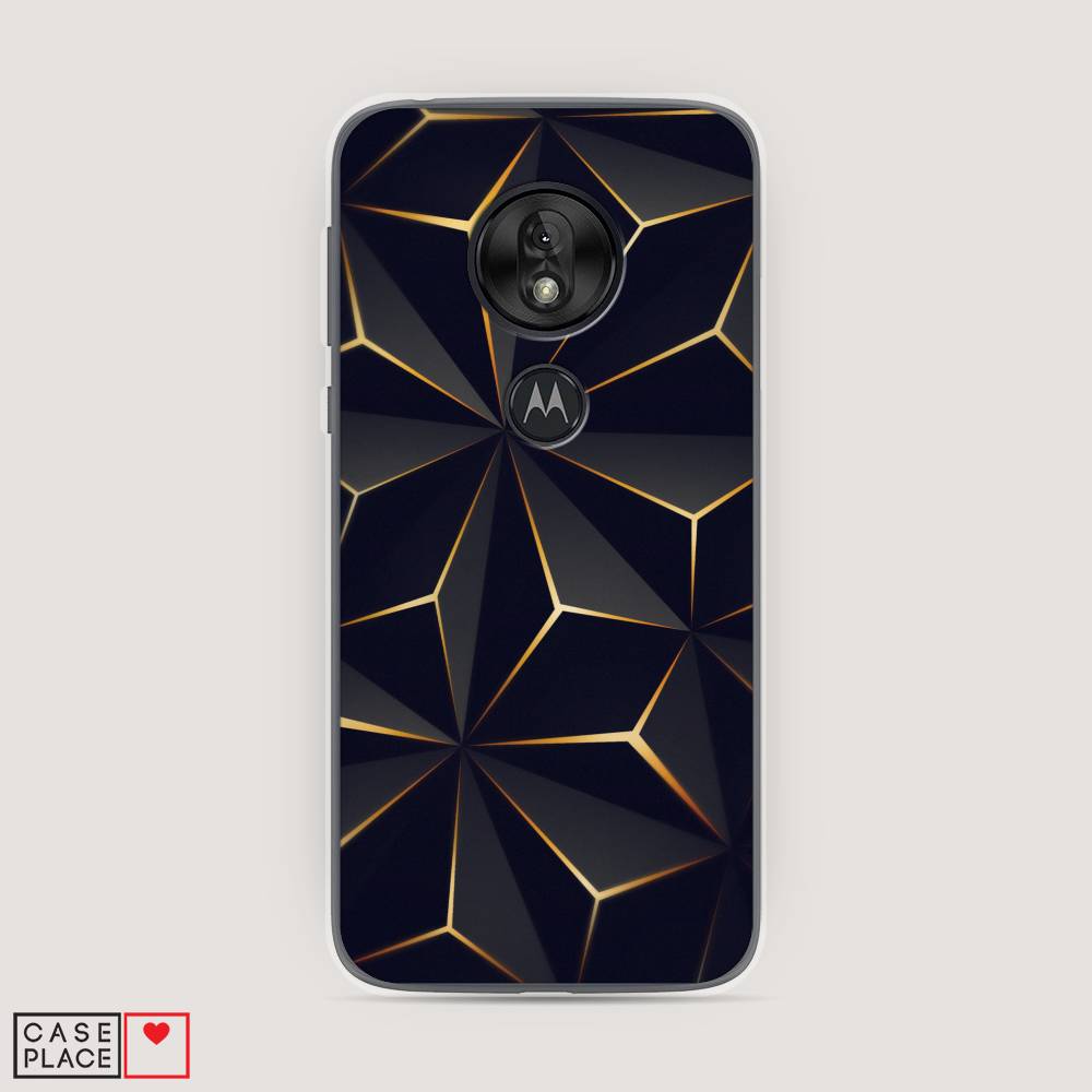 

Чехол на Motorola Moto G7 Play "Черные полигоны", Золотистый;черный, 241250-3