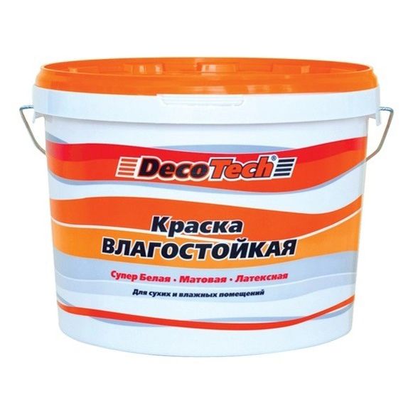 

Краска водоэмульсионная Decotech матовая белая 9 л, Белый