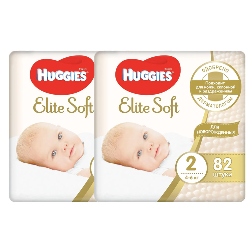 фото Подгузники huggies элит софт 2 (4-6 кг) 82 шт new 2 шт в наборе