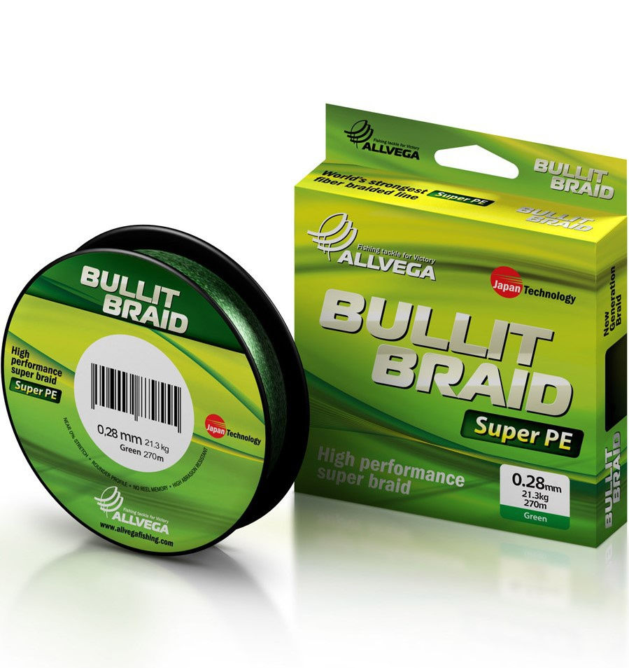 

Шнур плетёный Allvega Bullit Braid 270 м, тёмно-зелёный, 21,3 кг, Зеленый
