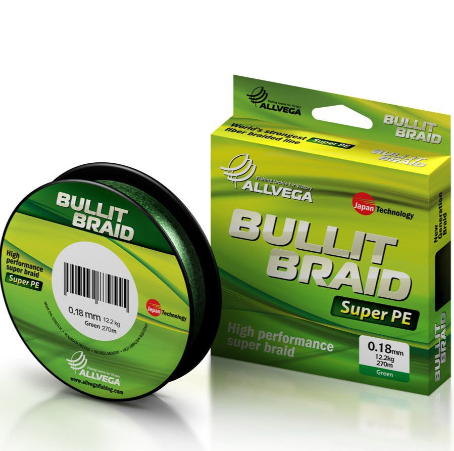 Шнур плетёный Allvega Bullit Braid 270 м, тёмно-зелёный, 12,2 кг