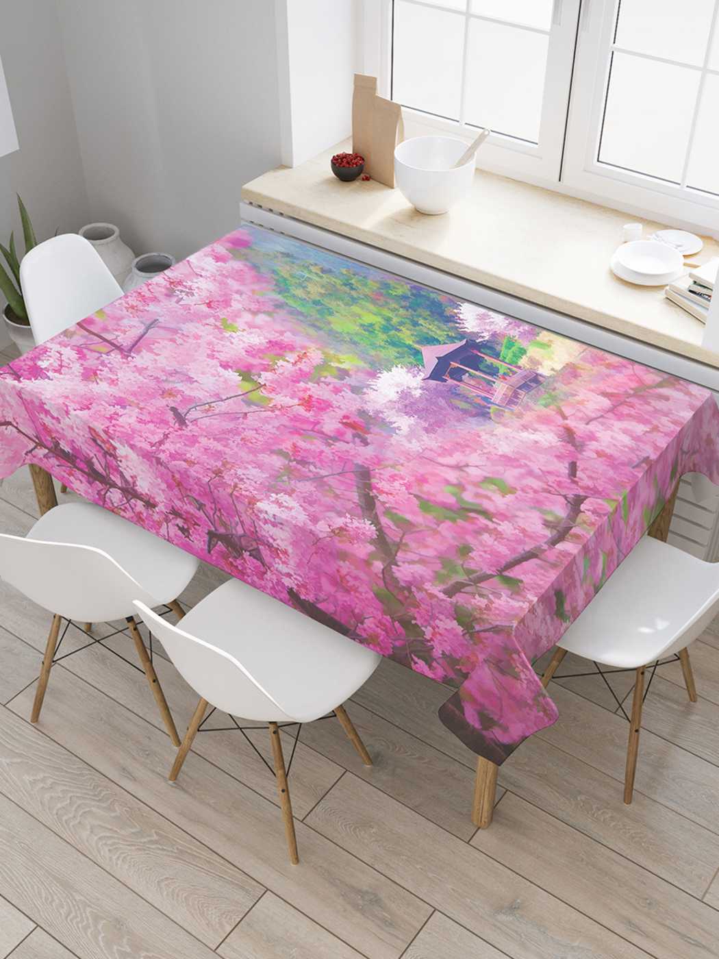 

Скатерть прямоугольная JoyArty "Тайное цветение" из сатена, 180x145 см, Бежевый, Тайное цветение