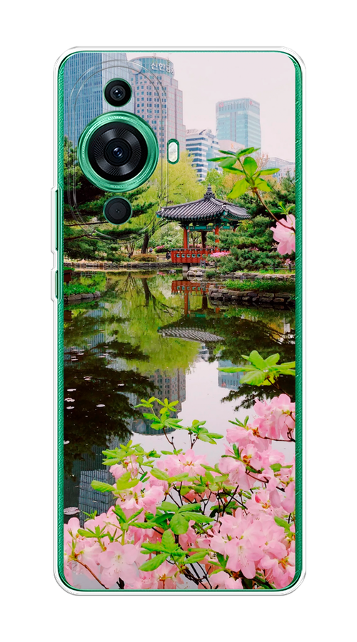 

Чехол на Huawei Nova 11 Pro "Сакура возле озера", Зеленый;розовый;голубой, 6121350-2