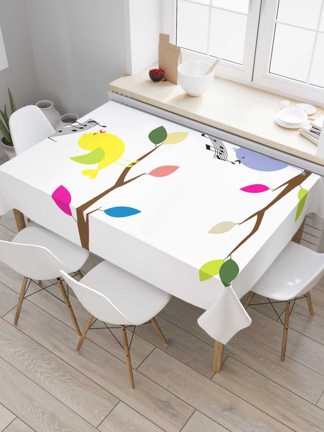 

Скатерть прямоугольная JoyArty "Птички поют" из сатена, 180x145 см, Птички поют