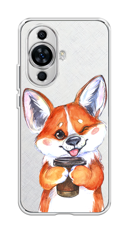 

Чехол на Huawei Nova 11 "Корги с кофе", Оранжевый;белый, 6121250-4
