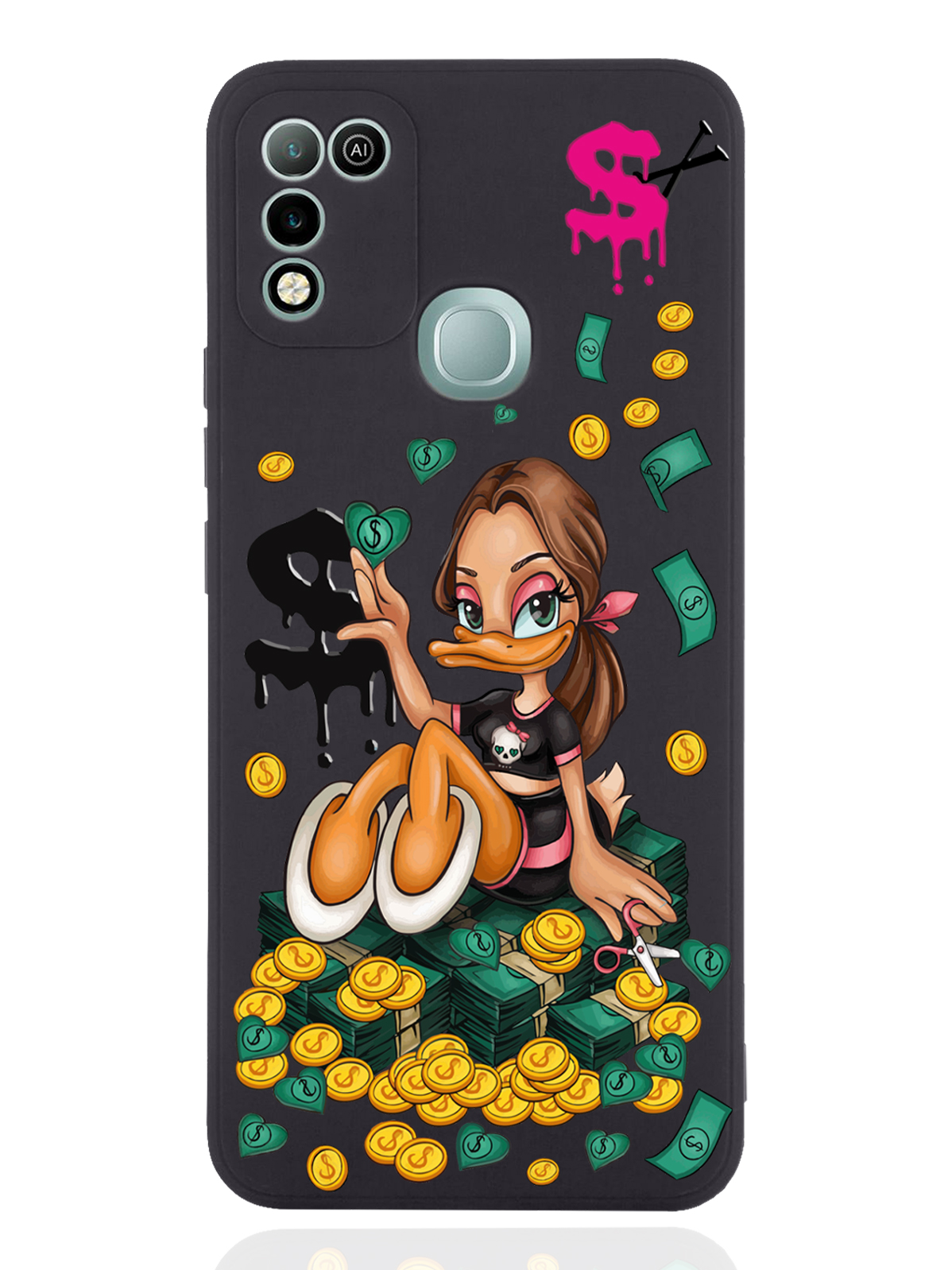 

Чехол MustHaveCase для Infinix Hot 11 Play Уточка Девочка черный, Черный;желтый;зеленый