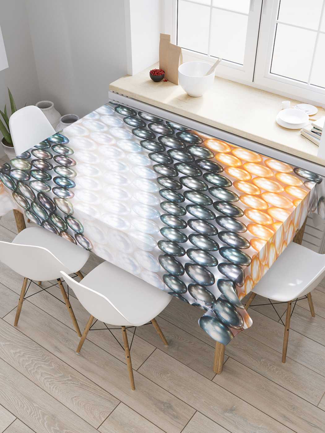 

Скатерть прямоугольная JoyArty "Жемчужный парад" из сатена, 180x145 см, Оранжевый, Жемчужный парад