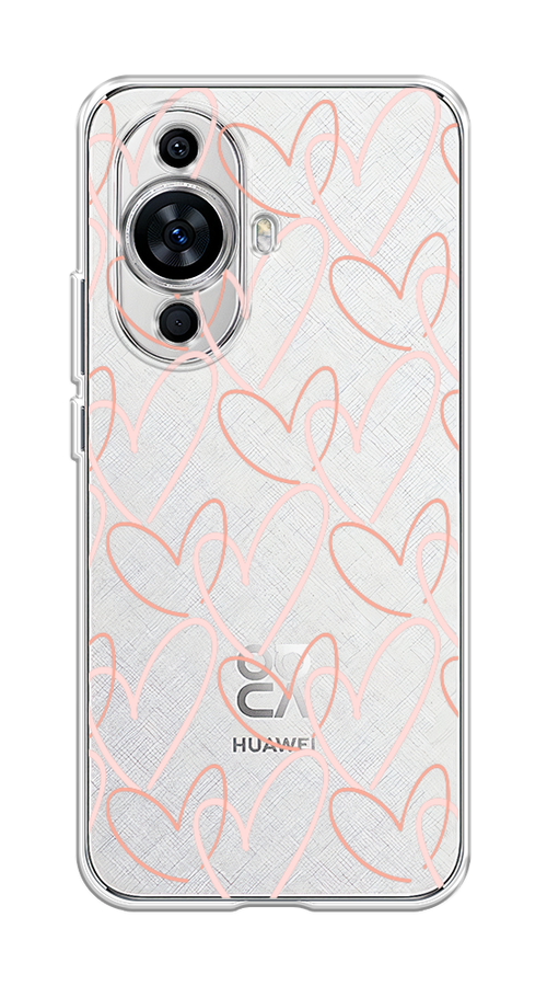 

Чехол на Huawei Nova 11 "Узор из сердечек", Розовый;бежевый, 6121250-6