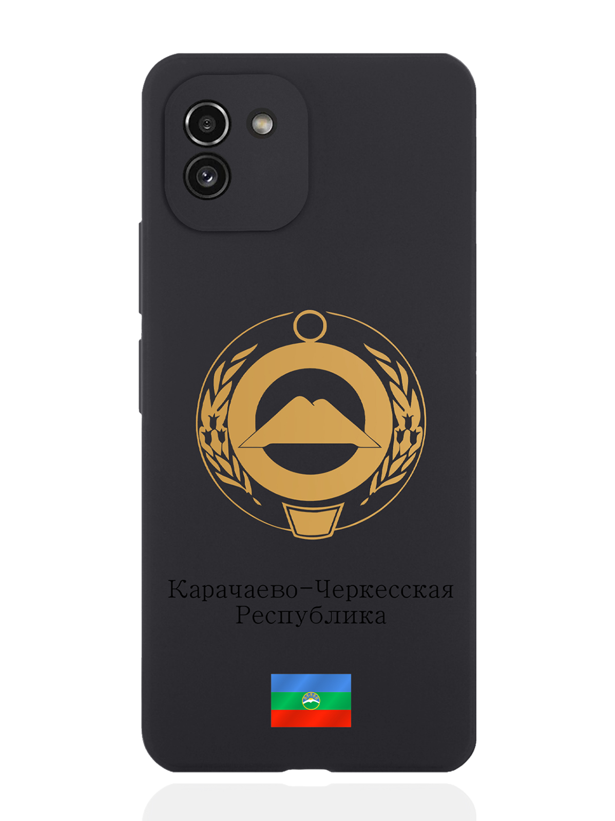 

Чехол SignumCase для Samsung Galaxy A03 Золотой Герб Карачаево-Черкесии черный, Золотистый;черный