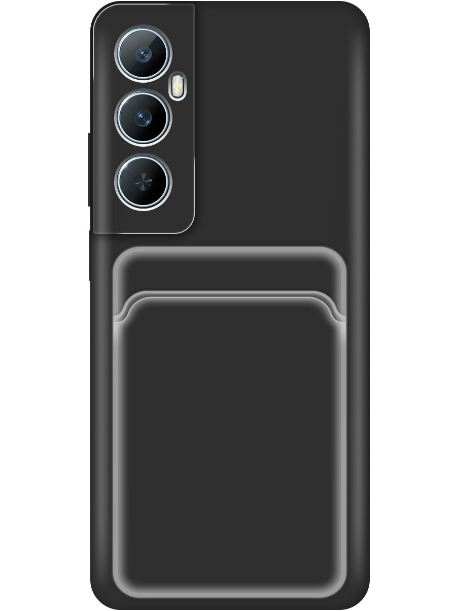 

Силиконовый чехол на Realme C65 матовый с карманом для карты черный, 783983831