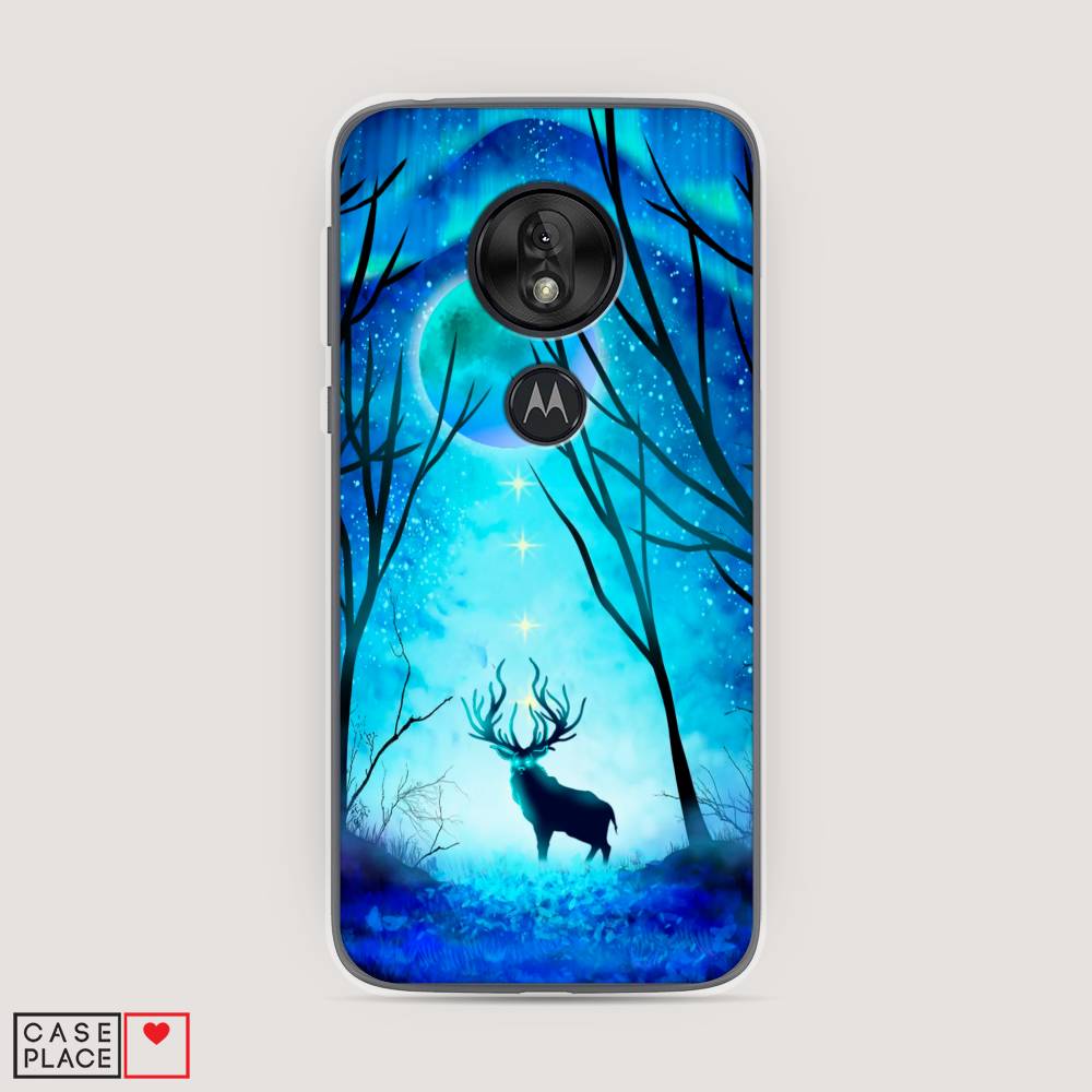 

Чехол на Motorola Moto G7 Play "Олень северное сияние", Синий;черный;голубой, 241250-1