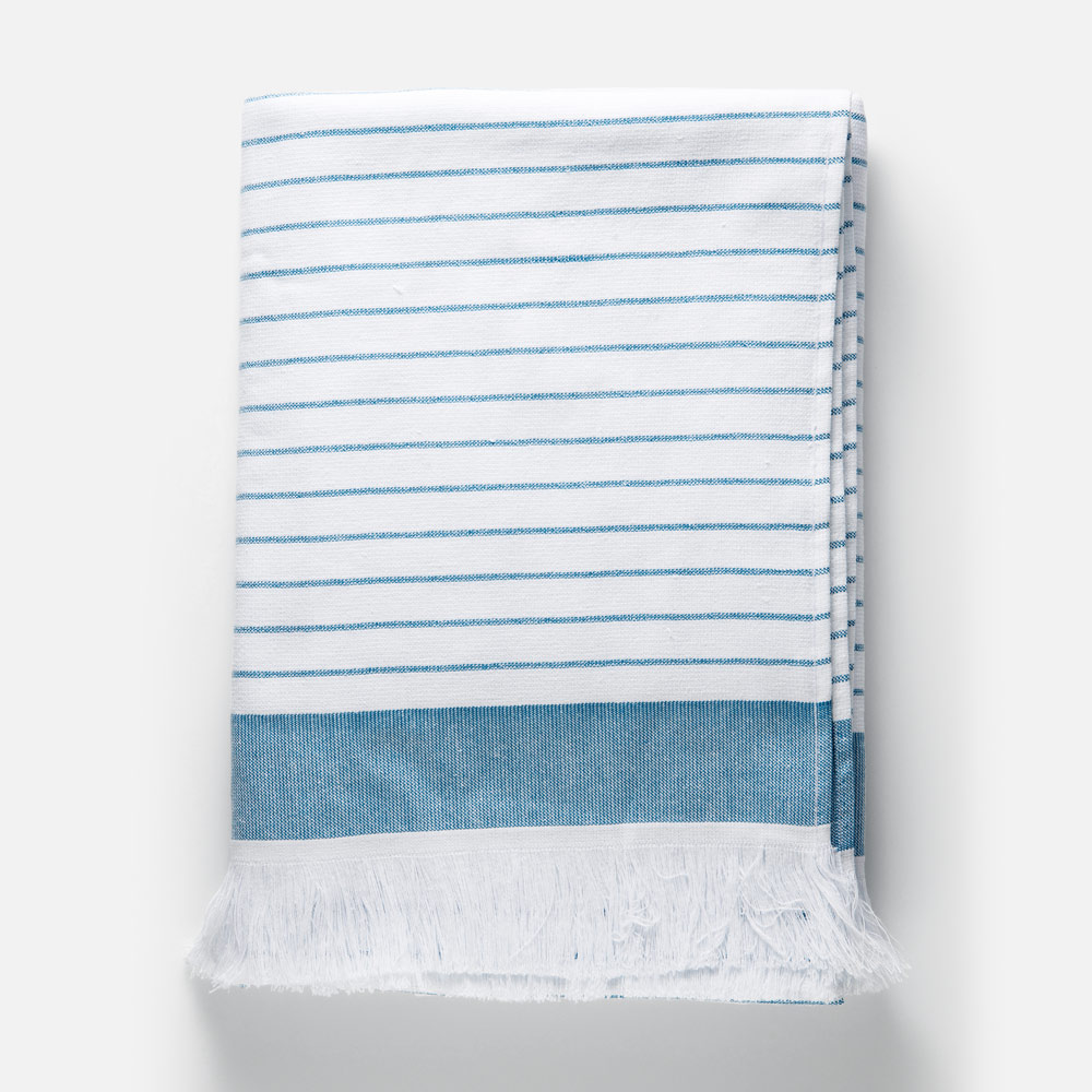 Полотенце Aisha Lord пештамаль, белое в голубую полоску, 70x140