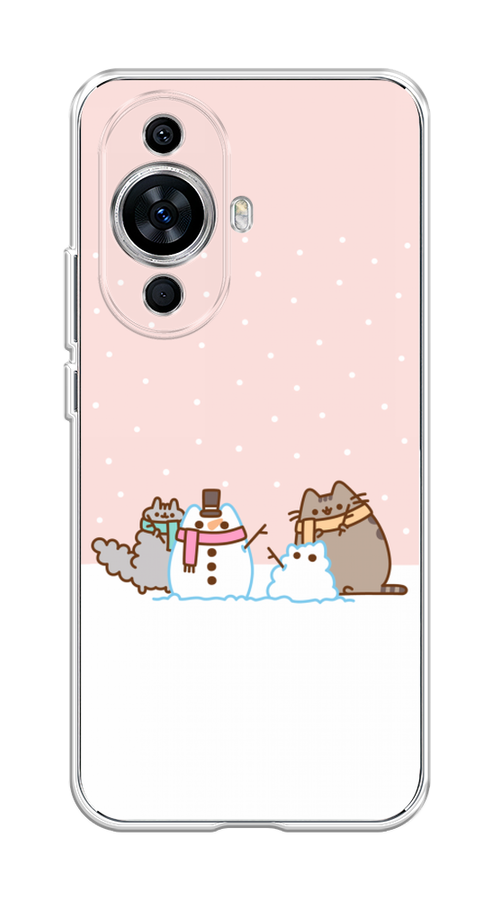 

Чехол на Huawei Nova 11 "Котики в снегу", Розовый;белый;серый, 6121250-5