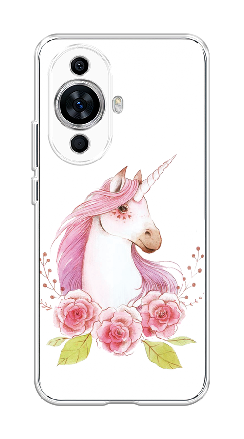 

Чехол на Huawei Nova 11 "Единорог цветы", Белый;розовый;серый, 6121250-1