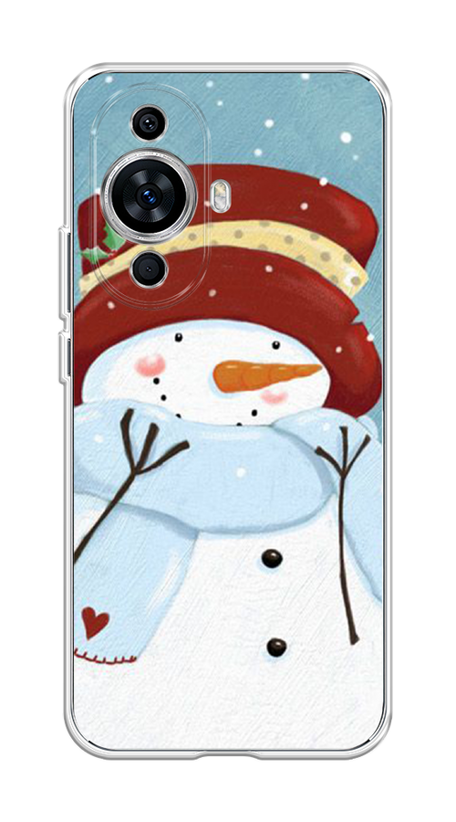 

Чехол на Huawei Nova 11 "Застенчивый снеговик", Голубой;белый;красный, 6121250-5