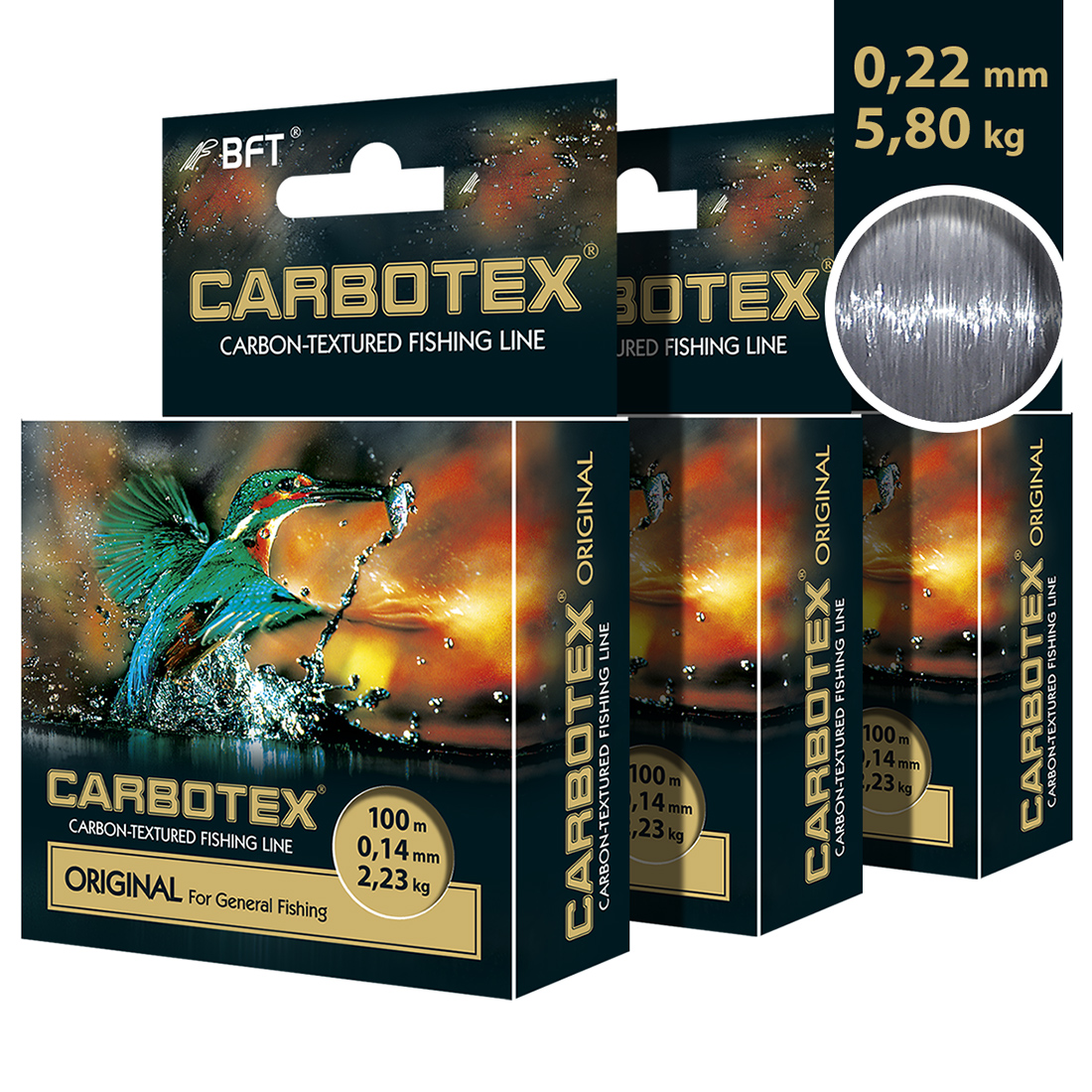 Леска монофильная Aqua Carbotex Original 0,14 мм, 100 м, 2,23 кг, темно-серый, 3 шт.