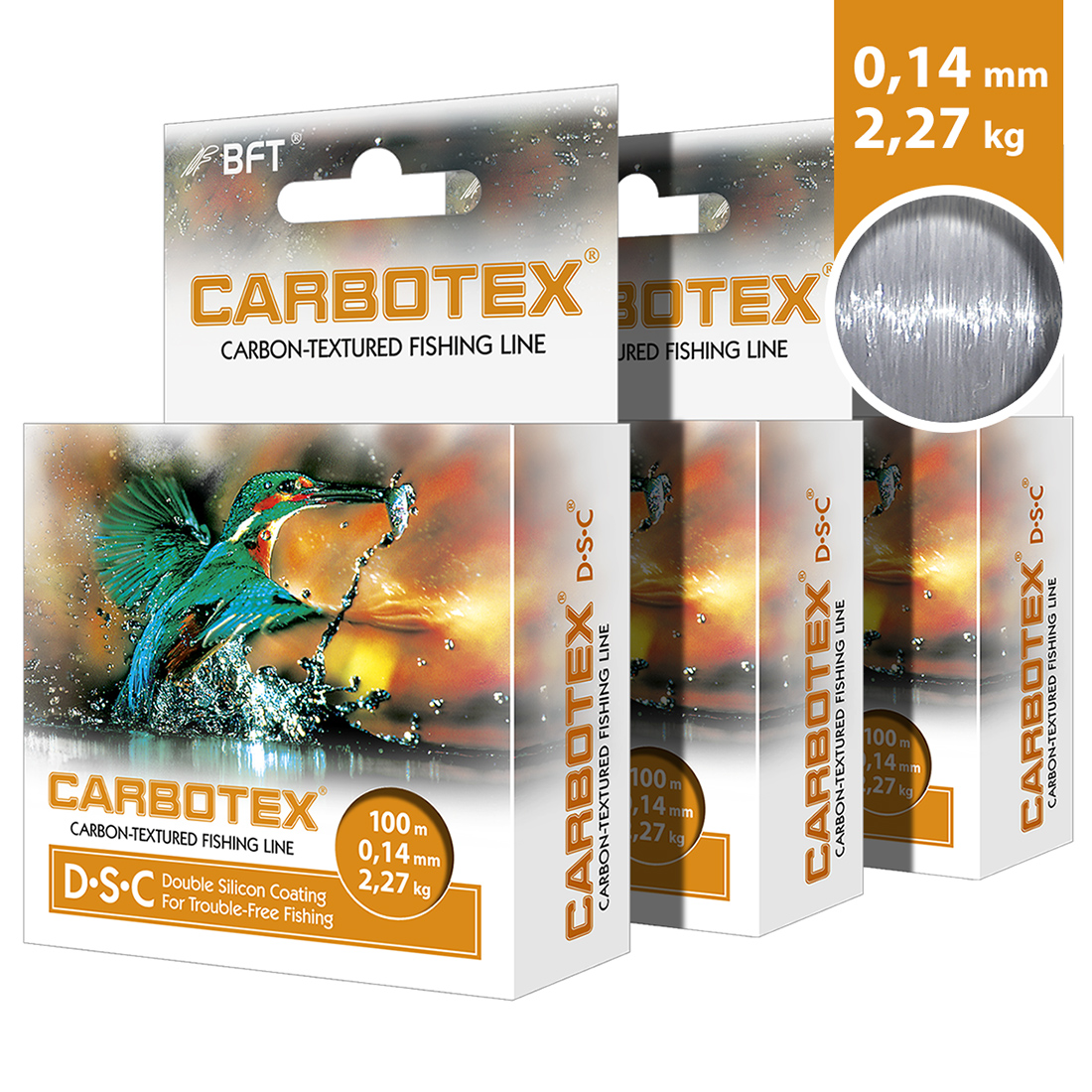 Леска монофильная Aqua Carbotex DSC 0,14 мм, 100 м, 2,27 кг, серо-стальной, 3 шт.