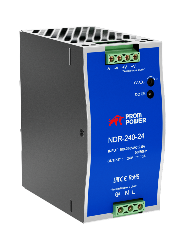 

Источник питания Prompower NDR-240-24, на выходе 24 В DC, 10 А, 240 Вт, NDR-240-24