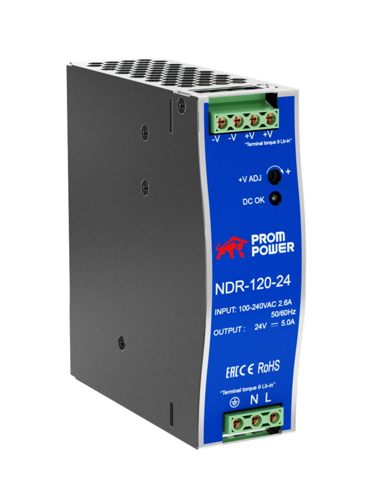 

Источник питания Prompower NDR-120-24, на выходе 24 В DC, 5 А, 120 Вт, NDR-120-24