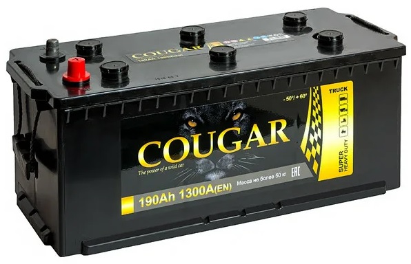 Аккумулятор Cougar Power 190 А/ч 1300 А обр. пол. конус (4) Росс. авто (513х223х215)