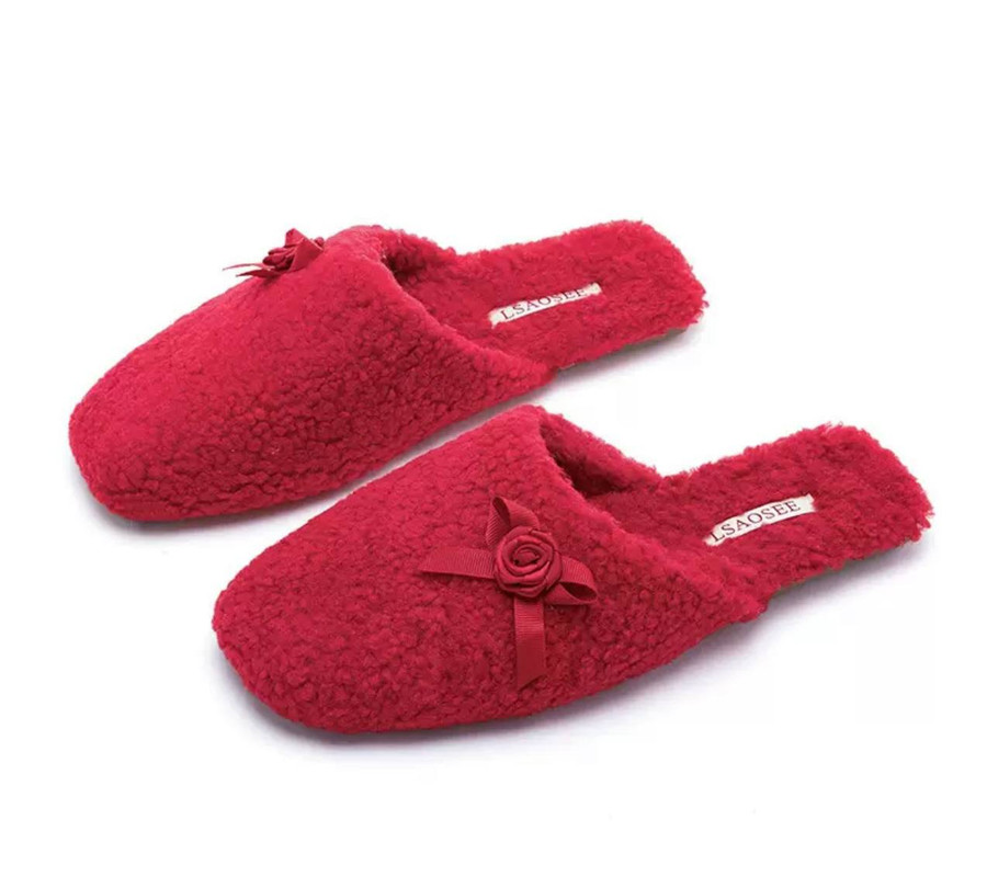 Домашние тапочки женские LSAOSEE W-008, красный, 40-41