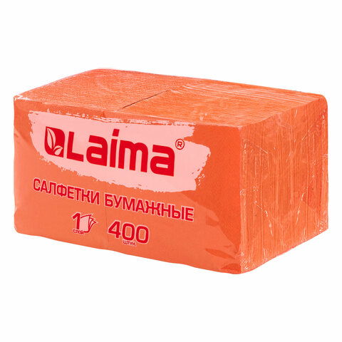 Салфетки бумажные 400 шт, 24х24 см, Big Pack, оранжевые, 100% целлюлоза, LAIMA