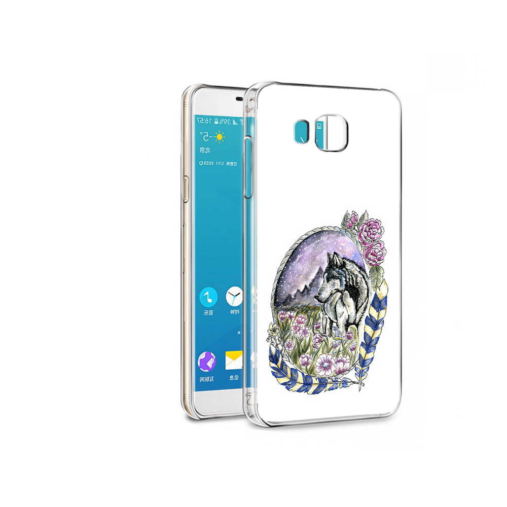 

Чехол MyPads Tocco для Samsung Galaxy C7 Pro нарисованный волк в цветах с перьями, Прозрачный, Tocco