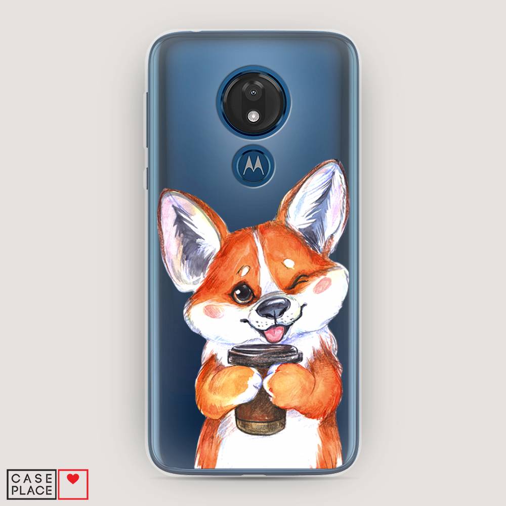 

Чехол для Motorola Moto G7 "Корги с кофе", Оранжевый;белый, 241150-4