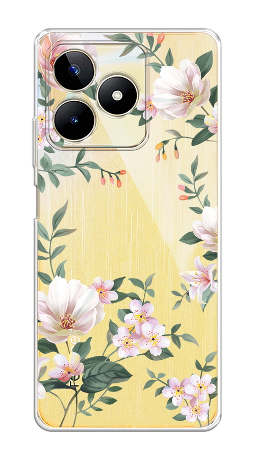 

Чехол на Realme C53/C51 "Beautiful white flowers", Бежевый;зеленый, 2514650-1