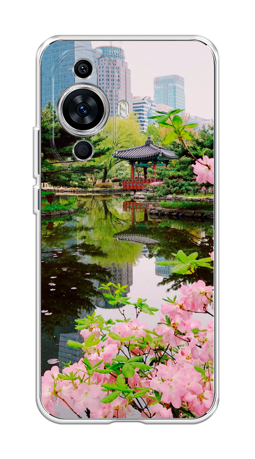 

Чехол на Huawei Nova 11 "Сакура возле озера", Зеленый;розовый;голубой, 6121250-2