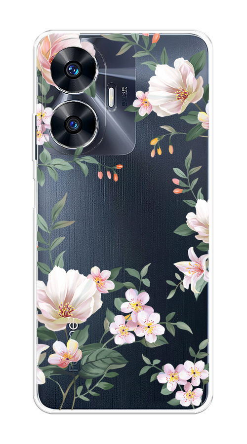 

Чехол на Realme C55 "Beautiful white flowers", Бежевый;зеленый, 2513850-1