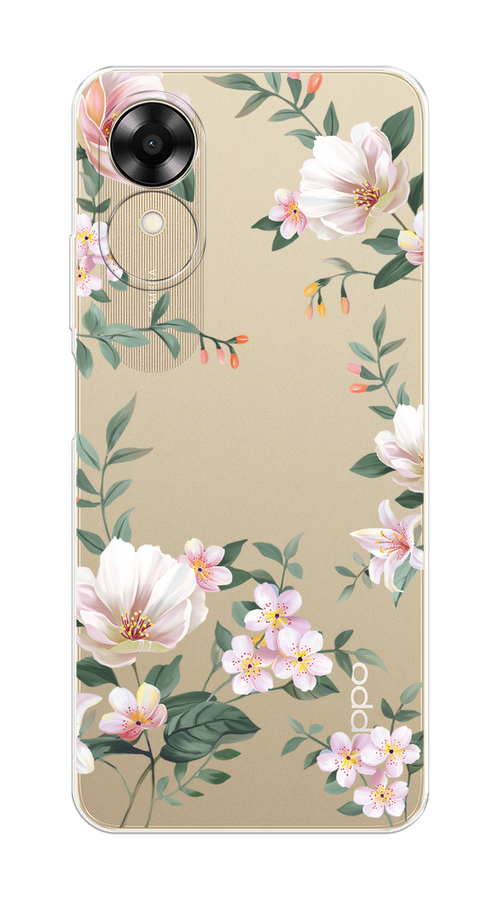 

Чехол на Oppo A17K "Beautiful white flowers", Бежевый;зеленый, 2512850-1