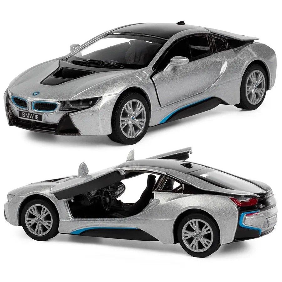 Модель Kinsmart КТ5379/3 BMW i8 1:36 серебристая инерц легковая машина kinsmart модель арт кт5322 4 shelby cobra 427 s c 1965 1 32 белая